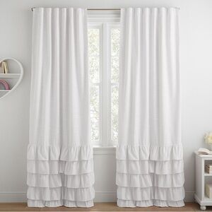Set of 2 Pottery Barn Kids Ruffle Blackout Curtains White Linen Blend 44x84
